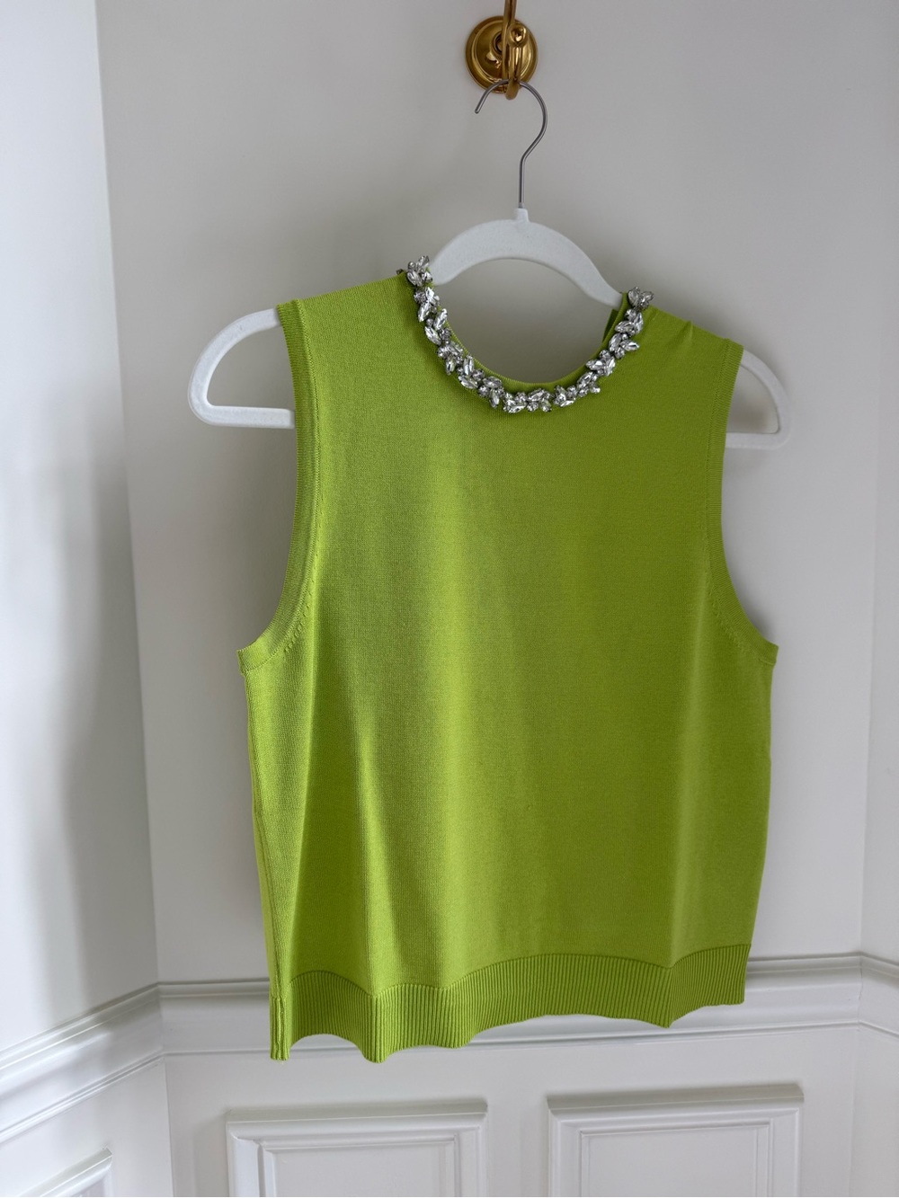 Zara Jewel-Neck Sleeveless Top in Lime Green